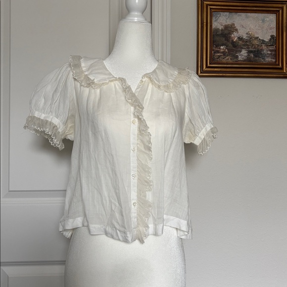 DÔEN flute blouse XXS Salt  Women's Elegant White Ruffle Blouse - Picture 3 of 9